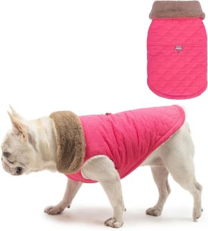 Winter Dog Vest Coat with Harness Built in, Warm Puppy Jacket for Small Medium Dogs, Lightweight Cold Weather Small Dog Coat, Fleece Puffer Vest Windproof Snowproof Pet Clothes, Rose Pink XS