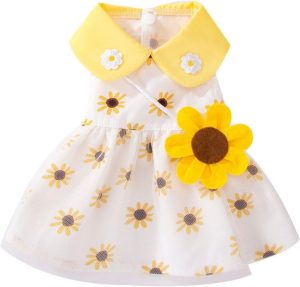 Dog Dress Soft Breathable Puppy Dresses Elegant Princess Lace Floral Pet Dress with Sunflower for Small Dog