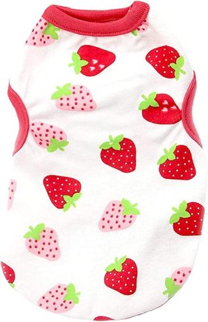 Strawberry Print Sleeveless Cotton Dog Tee Large