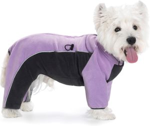 Fleece Dog Coat for Small Medium Dog,Pullover Pajamas Jumpsuit Bodysuit Puppy Coats with Legs, Pet Windproof Warm Cold Weather Jacket Full Body Vest Cozy Snowsuit Outfit Clothes (Purple, XS)