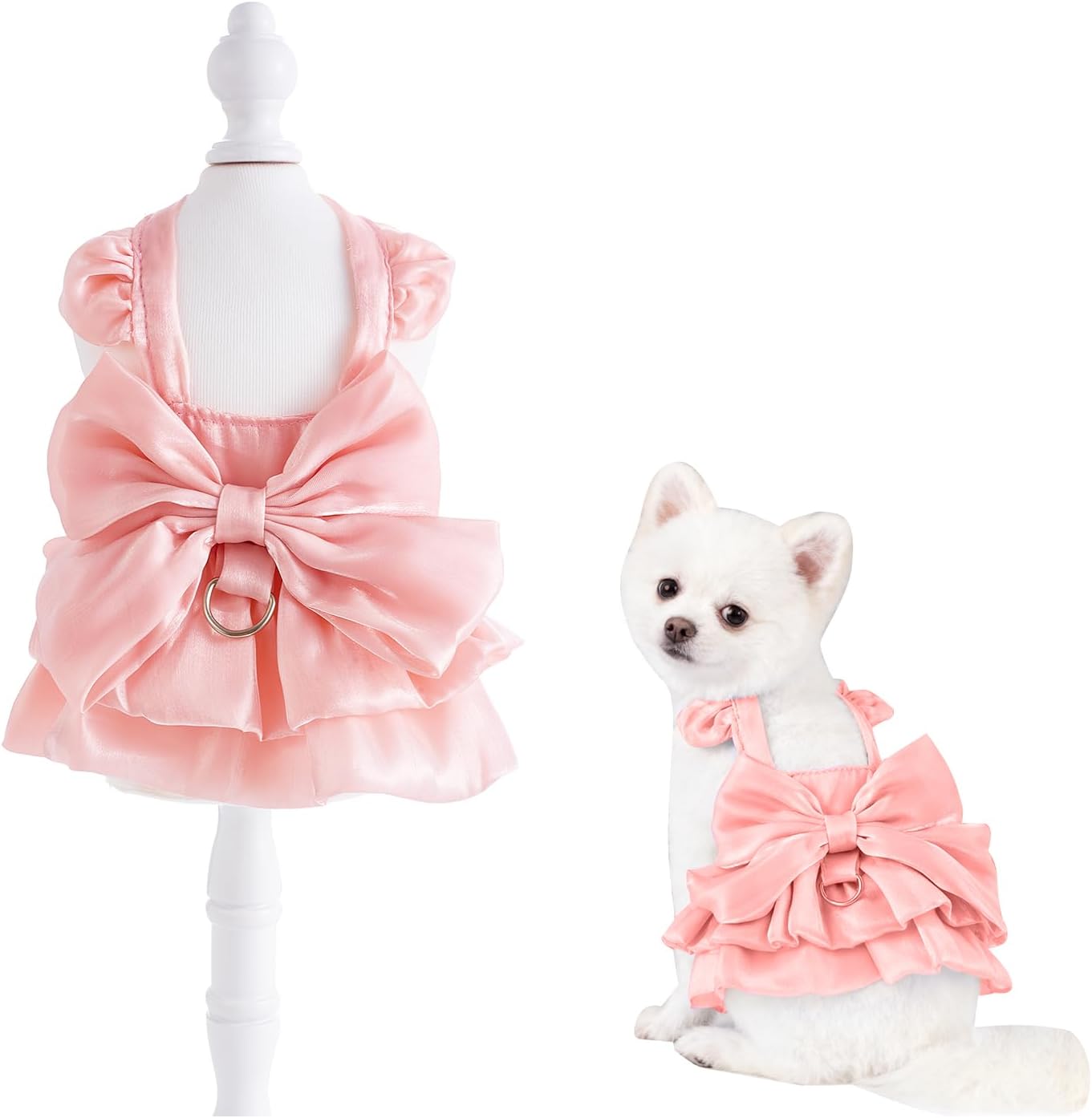 Dog Princess Costume Dog Wedding Dress Cute Cat Skirt Sleeveless Puppy Girl Clothes for Small Pet Puppy Cats with D-Ring (Pink, Small)