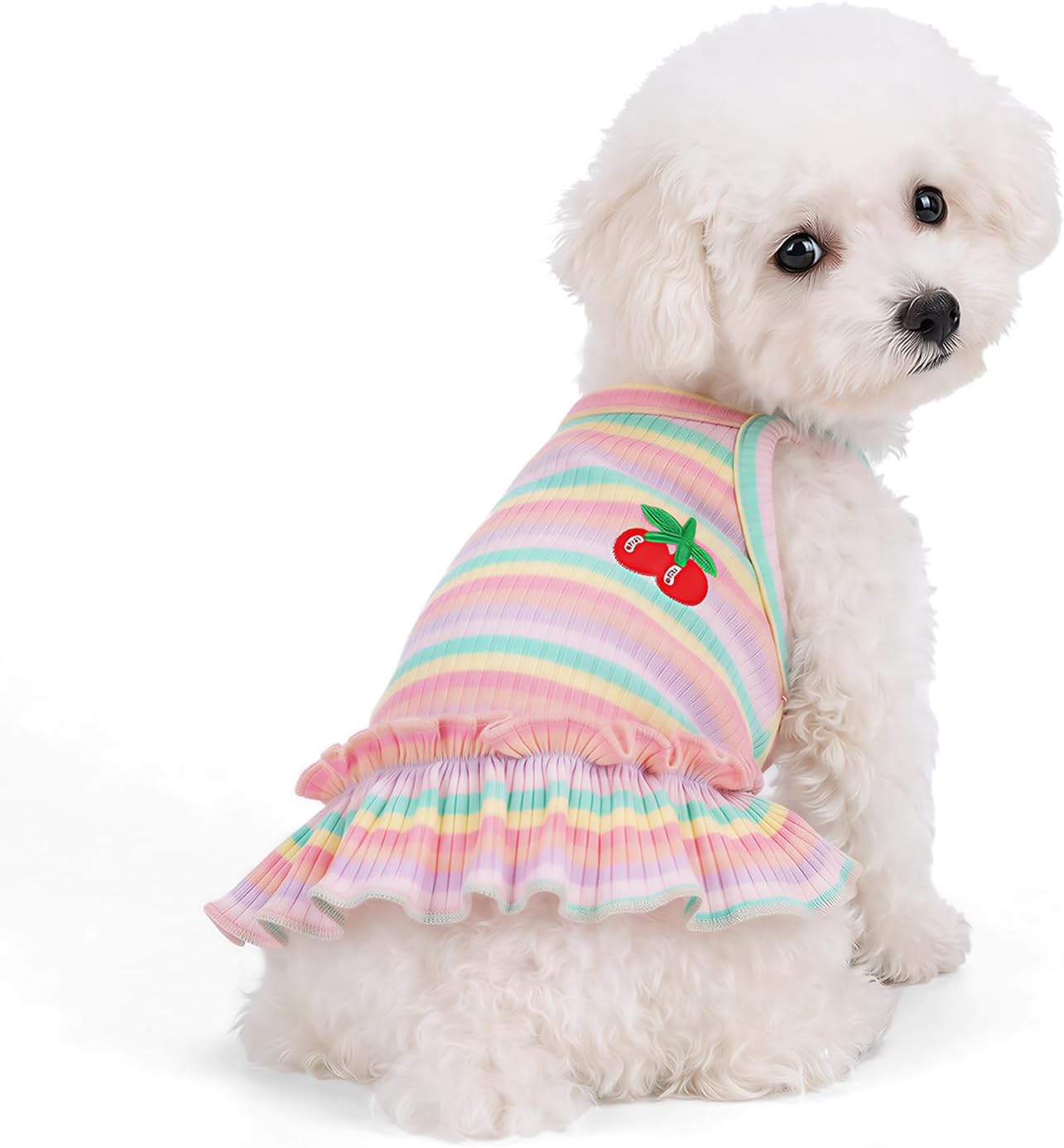 Striped Cherry Sleeveless Cotton Dog Vest Pink