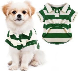 Striped Collar Polo Shirt for Small Dogs Green