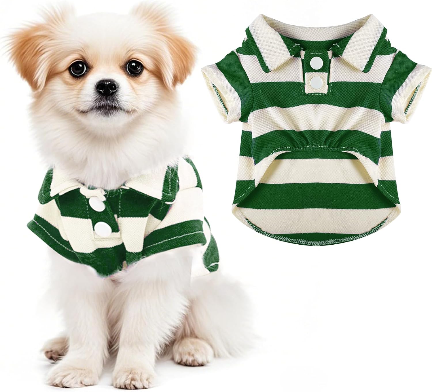 Striped Collar Polo Shirt for Small Dogs Green