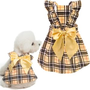 Dog Dress for Small Dogs Girl,Classic Plaid Small Dog Clothes Cat Dress with Cute Bow Decor,Chihuahua Yorkie Pomeranian Puppy Kitten Dresses Outfit for Birthday Wedding Holiday(Plaid,XS)