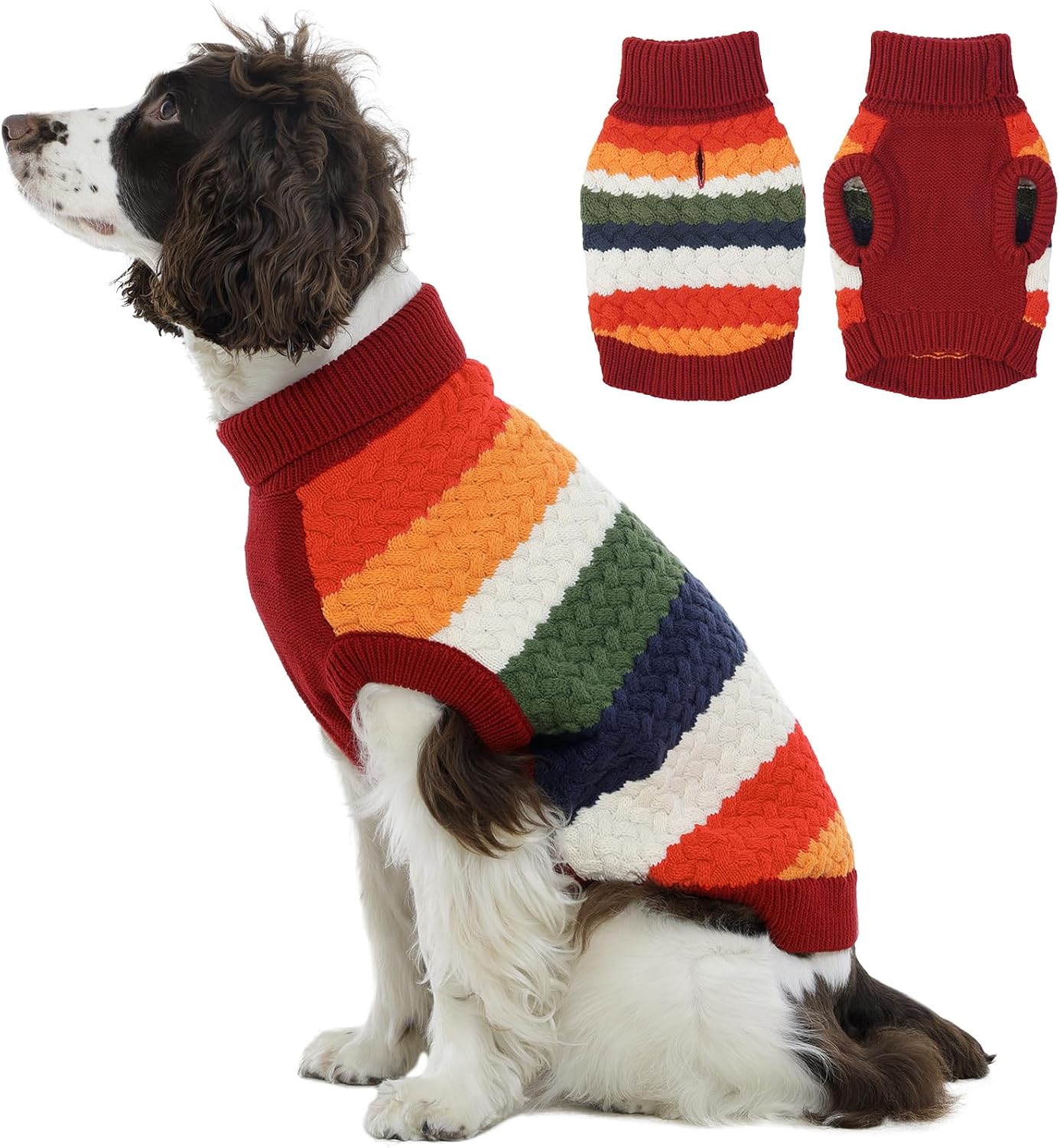 Large Dog Sweater, Turtleneck Knit Dog Sweaters for Large Dogs Colorful Strips Pet Knitted Vest Warm Clothes, Soft Puppy Sweater Thermal Sweatshirt for Xmas Holiday Cold Weather, Red XL