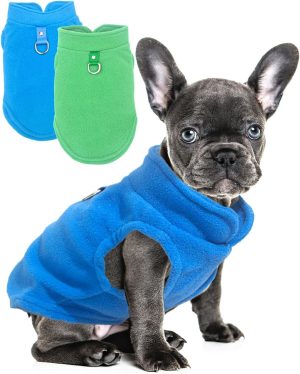 2 Pieces Fleece Dog Sweater Vest Winter Warm Dog Sweaters for Small Dogs Male Female Fall Pullover Doggie Clothes with D-Ring Soft Puppy Cold Weather Coat Clothing (Blue,Green, Medium)