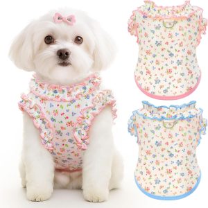 2 Pack Ruffled Sleeve Breathable Dog T-Shirts