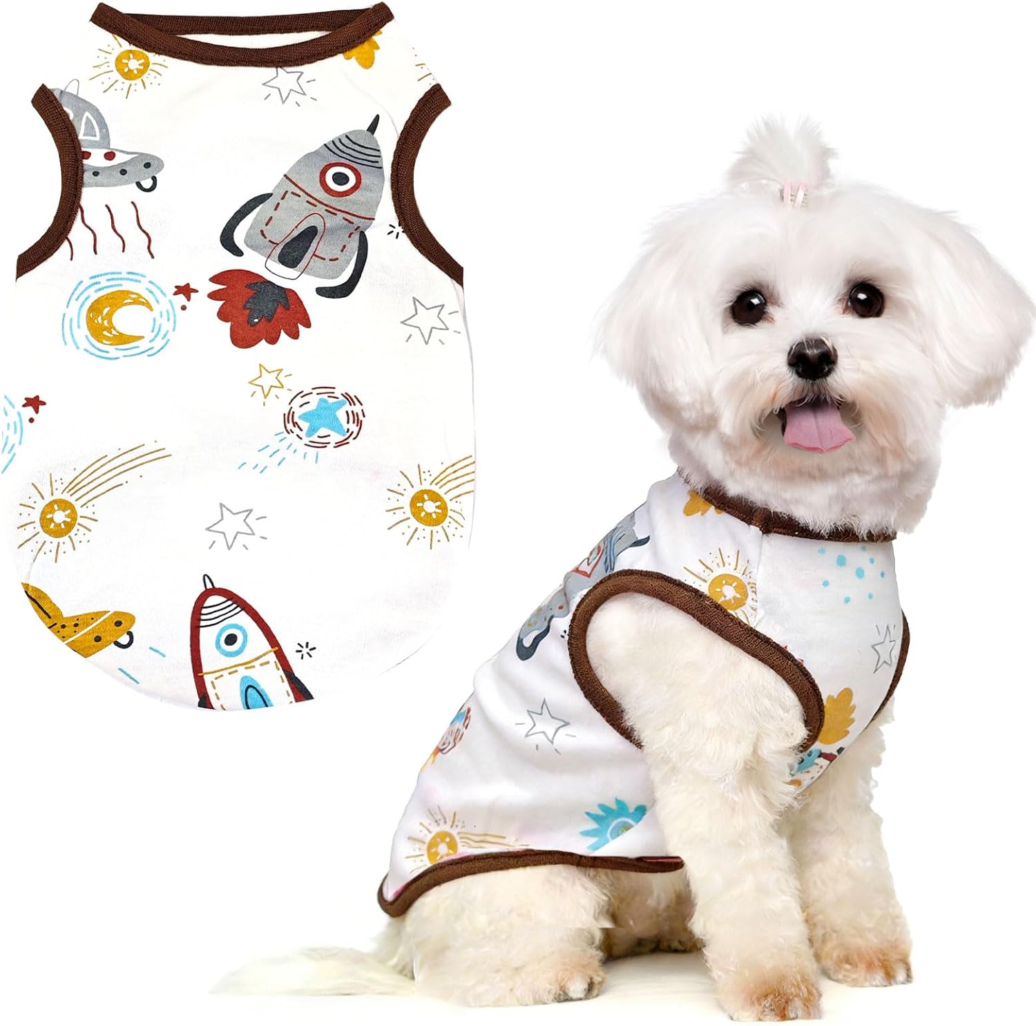 Cartoon Spaceship Sleeveless Cotton Dog Tank Top