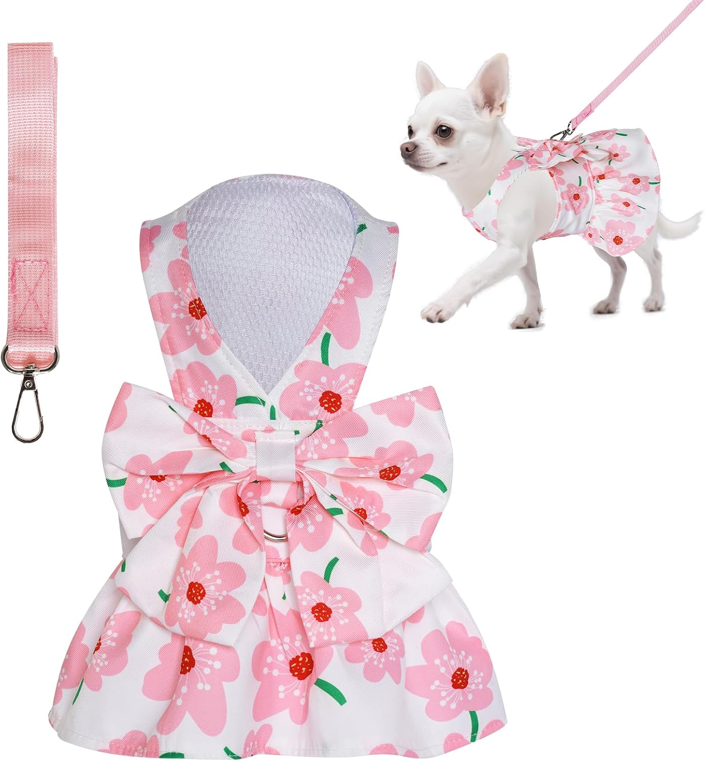 Dog Pink Floral Bowknot Dress Cute Puppy Dress Pet Outfits for Puppy Cat Spring Summer