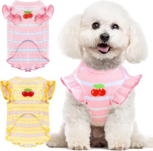2 Pack Striped Cherry Sleeveless Pet Vest Pink Yellow