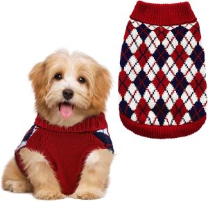 Pet Sweater The Diamond Plaid Cat Dog Shirts, Dog Apparel with Leash Hole,Red Boys Girls High Stretch Pet Clothes Small