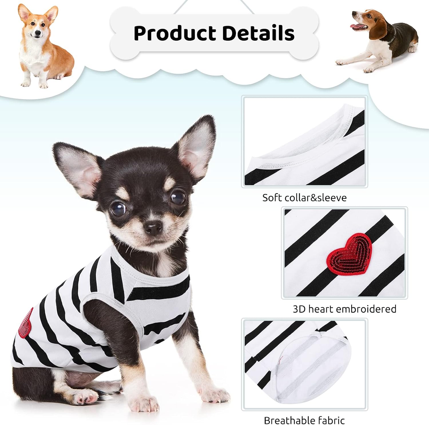 Striped Cotton Vest Tee for Small Medium Pets - Image 2