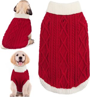 Small Dog Sweaters with Leash Hole Turtleneck Dog Sweaters Knitwear Boys Girls Warm Soft and High Stretch Pet Clothes for Fall Winter，Pet Shirts for Kitten Puppy Red Medium