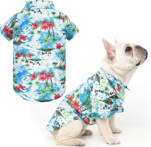 Hawaiian Floral Breathable Polo Dog Shirt Light Blue