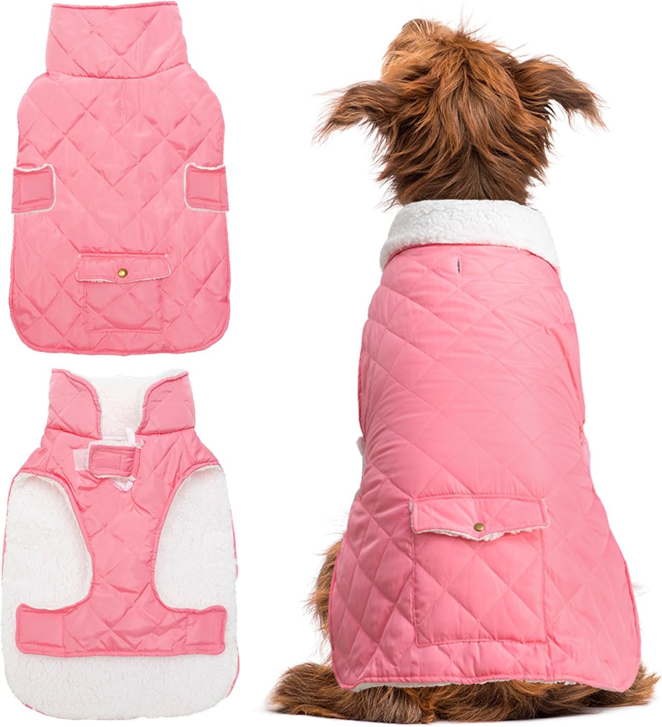Dog Winter Coat - Windproof Fleece Warm Thick Dog Jacket Clothes for Cold Weather - Pink Pet Vest Coat Outfits for Small Medium Large Dogs - Indoor & Outdoor Use (S-XXL)
