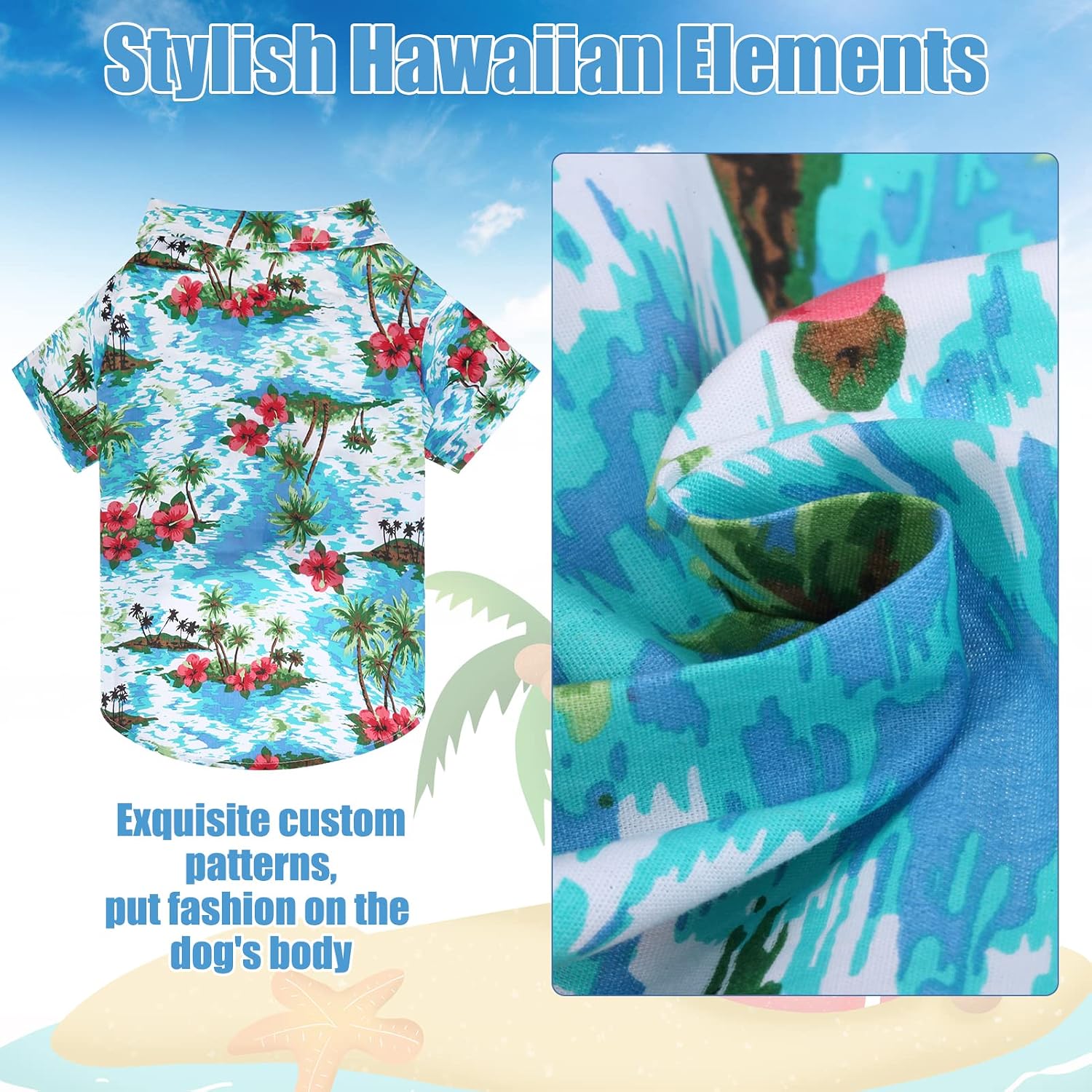 Hawaiian Floral Breathable Polo Dog Shirt Light Blue - Image 2
