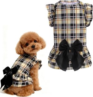 Classic Plaid Dog Dress for Small Dogs and Puppies,Puppy Costumes Pet Clothes Holiday Girl Dogs Shirt, Party Dog Vest Dresses Cat Apparel Sweater Warm Skirt
