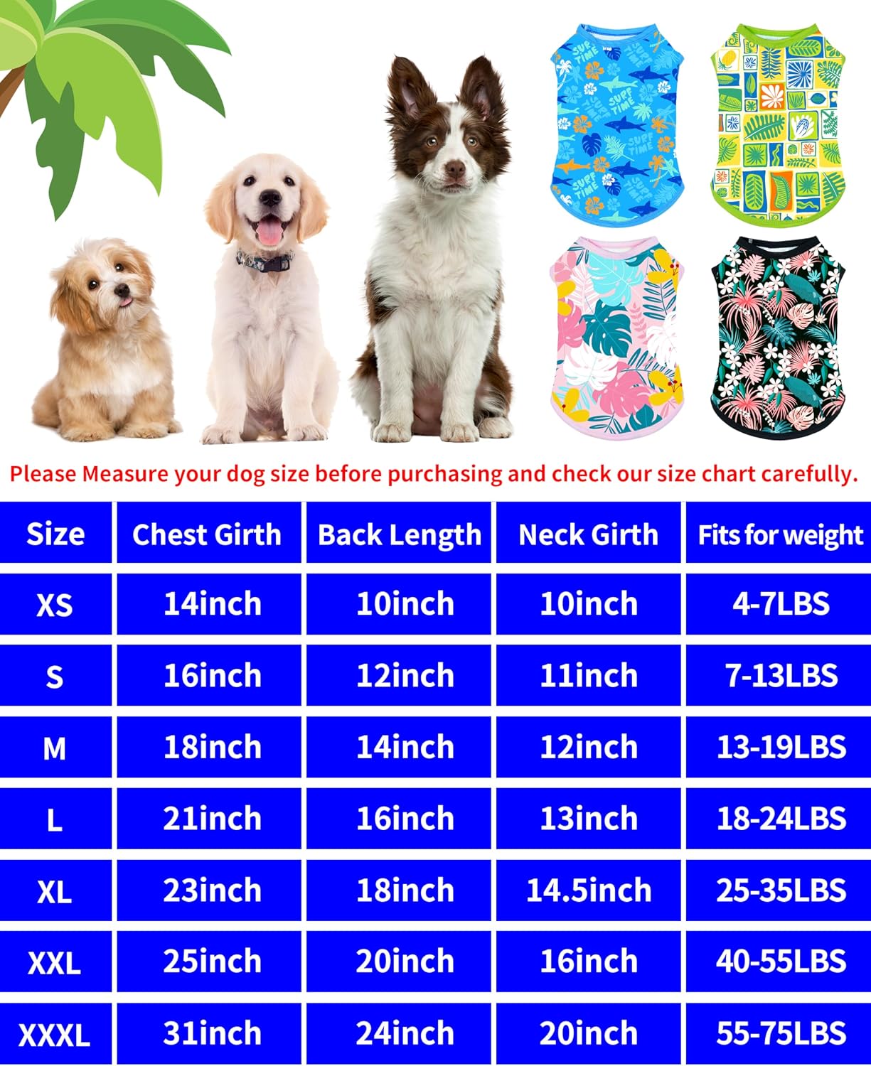 4 Pack UPF 50 Floral Sleeveless Dog Hawaiian Shirts - Image 2