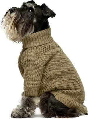 Thermal Knitted Dog Sweater Doggy Winter Coat Pet Clothes Doggie Turtleneck Jacket Puppy Outfits Cat Sweatsuit Sage Green Medium