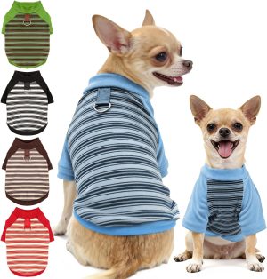 Fleece Striped Dog Shirt with Leash Ring