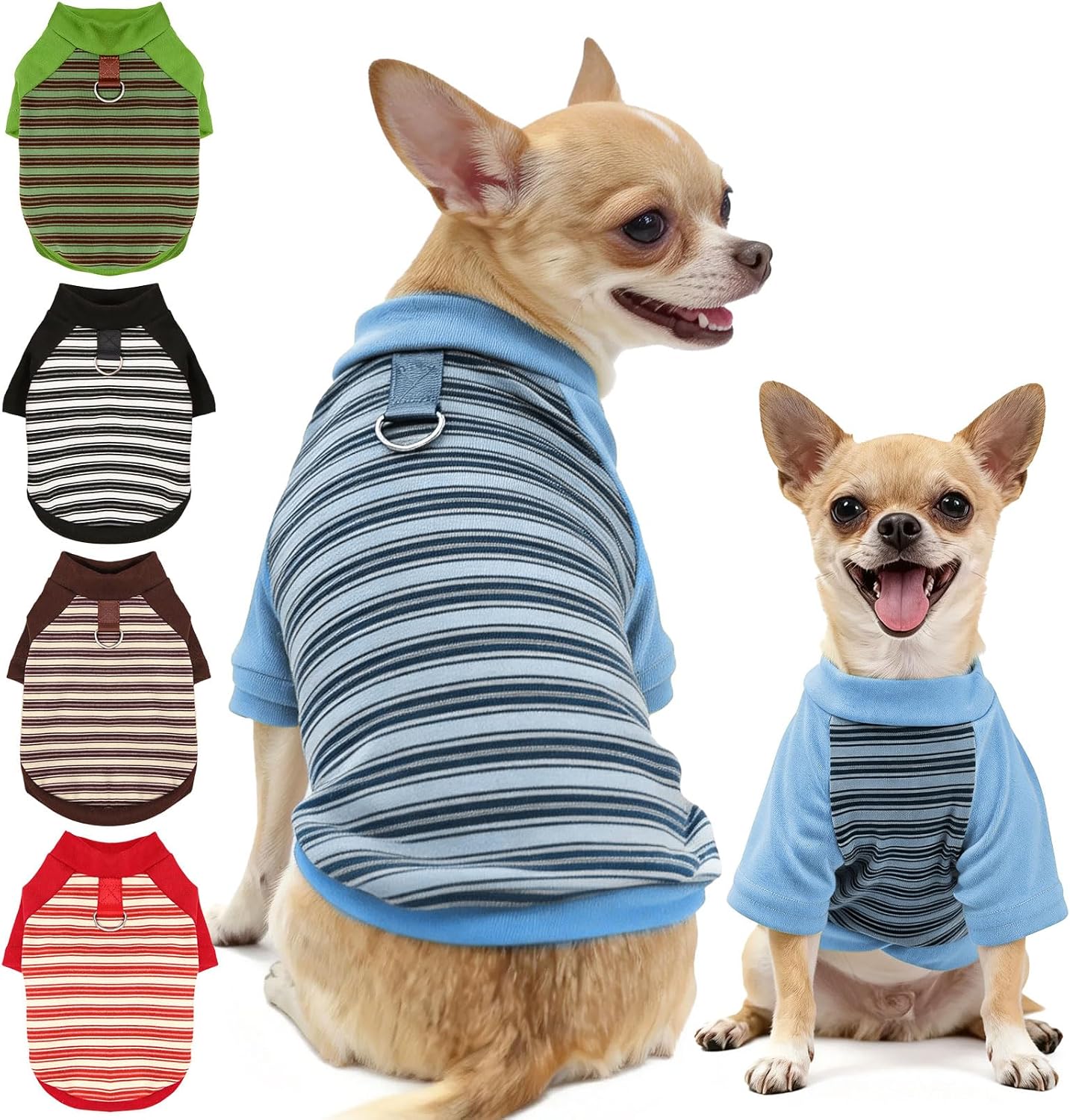 Fleece Striped Dog Shirt with Leash Ring