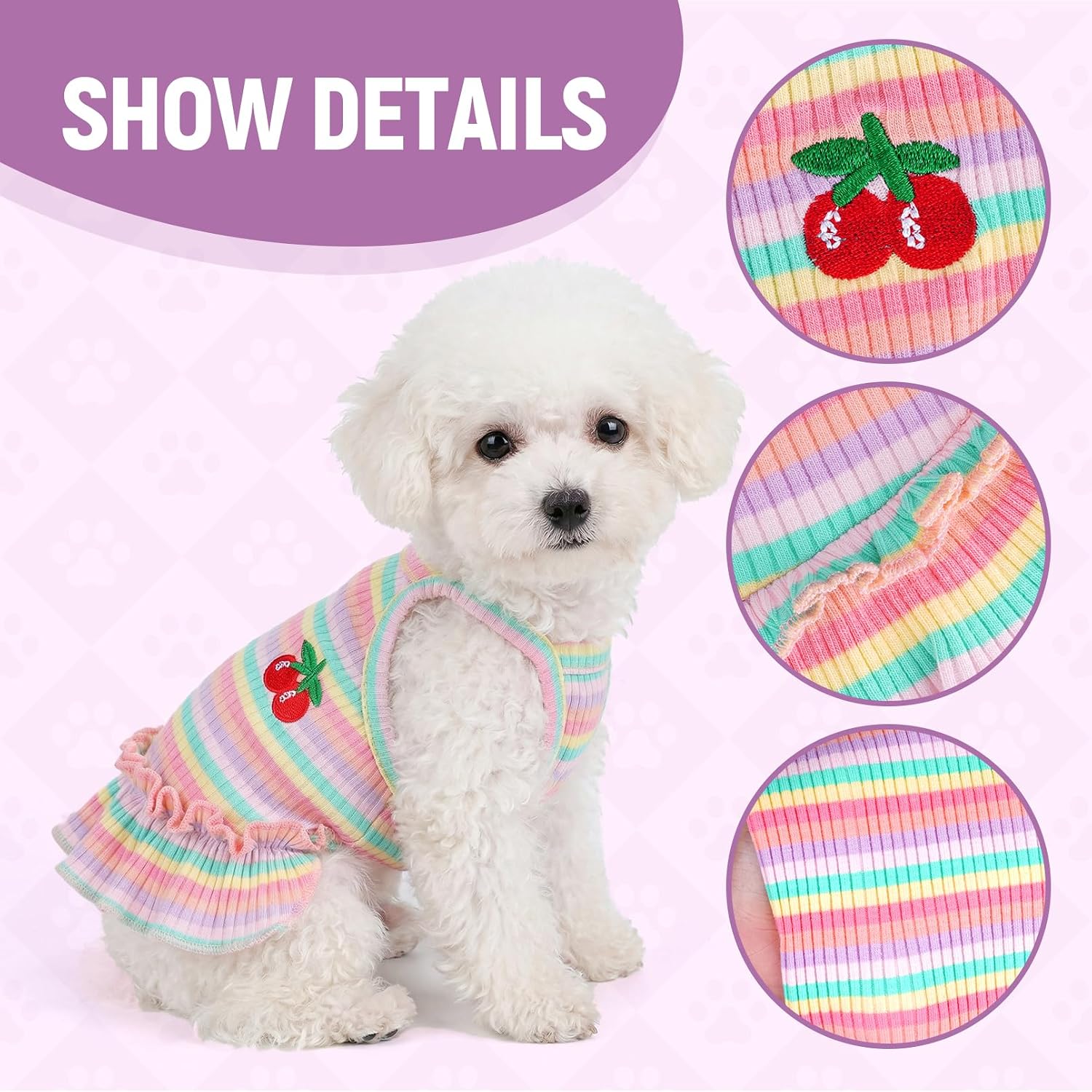 Striped Cherry Sleeveless Cotton Dog Vest Pink - Image 2