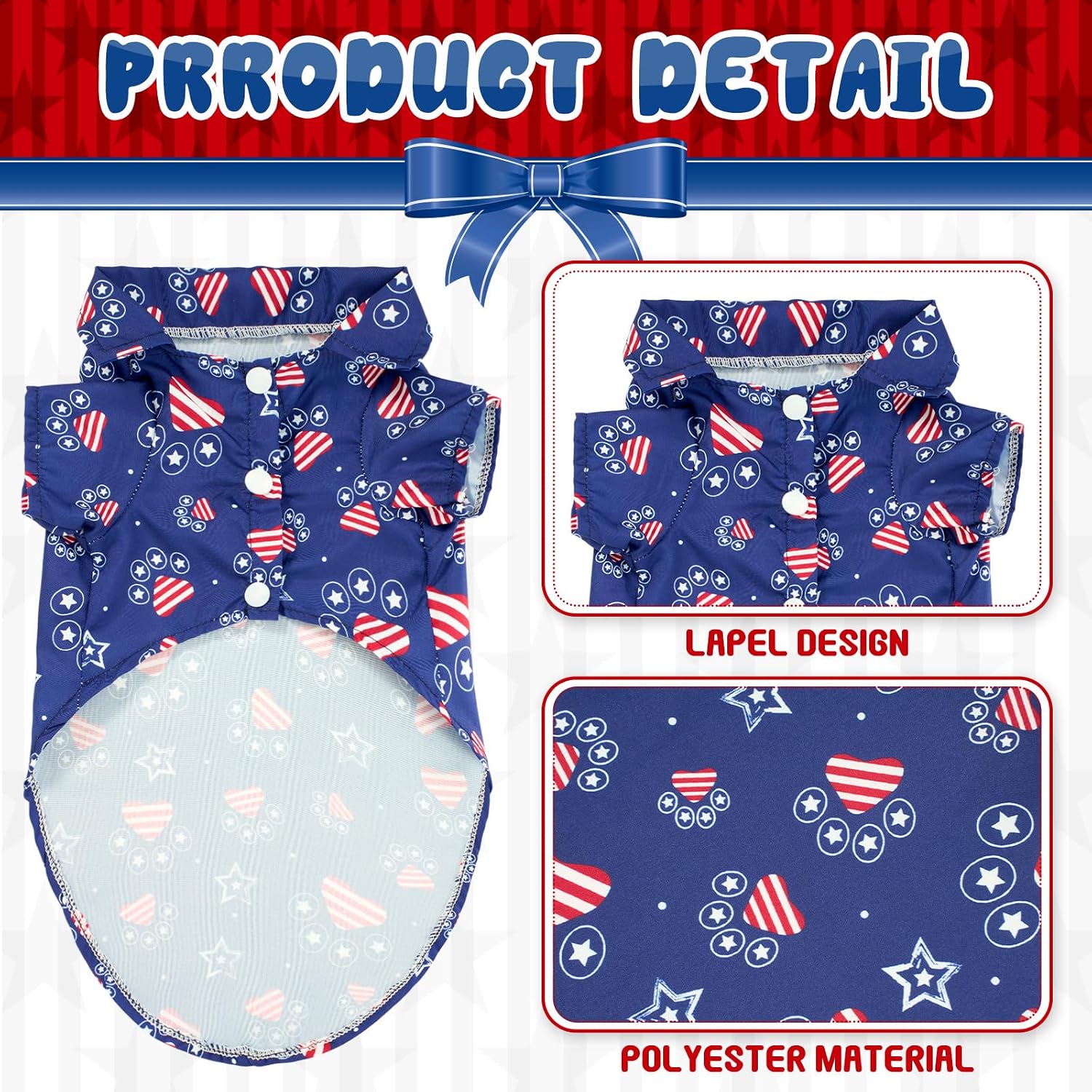 4 Pack Patriotic Star Stripes American Flag Dog Vest - Image 2