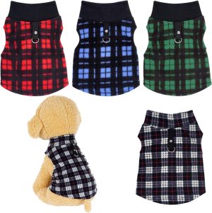 4 Buffalo Plaid Dog Sweaters with Leash Ring Soft Fleece Vest Pullover Warm Jacket Pet Clothes Winter Outfits for Small Puppy Cat Pets (XX-Large)