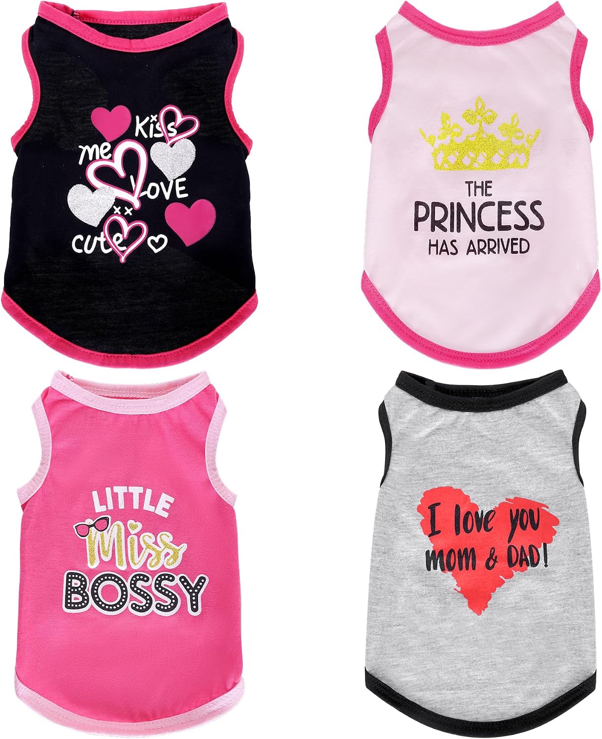 4 Pack Printed Sleeveless Summer Dog Shirts