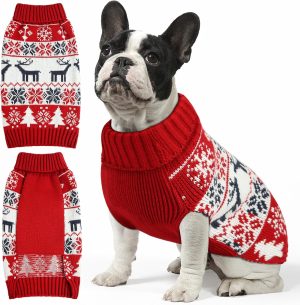 Christmas Dog Sweaters for Small Medium Large Dogs and Cats,Pet Soft Warm Holiday Outfit Girl & Boy,Pup Winter Clothes Turtleneck Double Knitting Collar for Outdoors Playing (Deer, M)