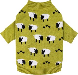Funny Sheep Dog Sweater, Thermal Winter Clothes for Small Dogs, Boy, Girl - Dog Holiday Pullover Jumper, Pet Outfit - Black, Green, White, S