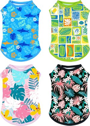4 Pack UPF 50 Floral Sleeveless Dog Hawaiian Shirts