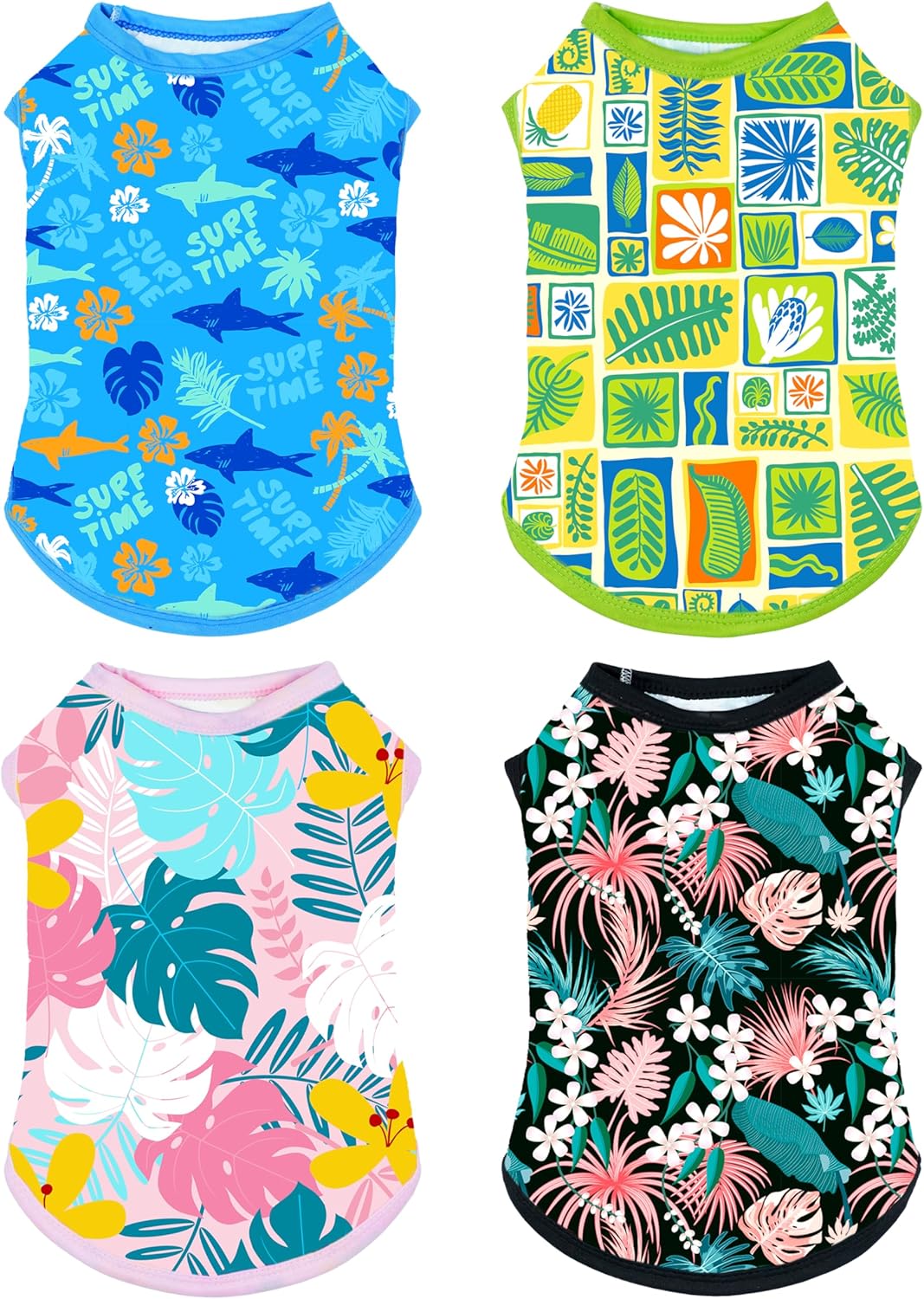 4 Pack UPF 50 Floral Sleeveless Dog Hawaiian Shirts